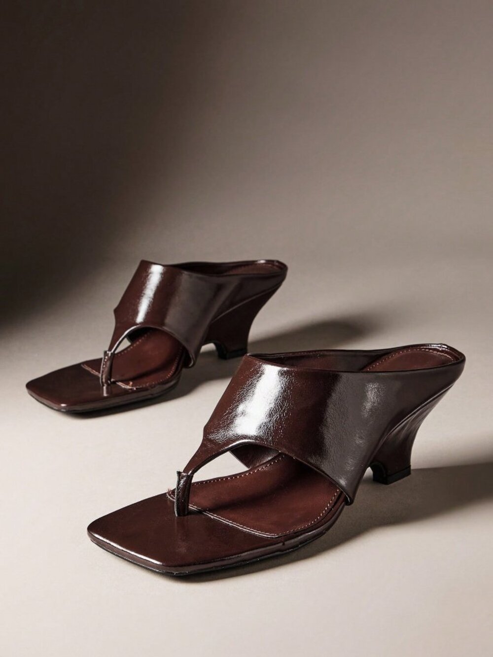 Coffee Brown Women's Minimalist Slip-On Heel Thong Sandals - Picture 5 of 6